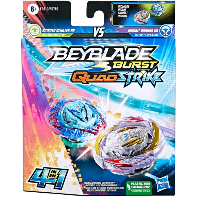 Beyblade - Burst Quadstrike Ambush Achilles A8 Vs Gambit Dragon D8
