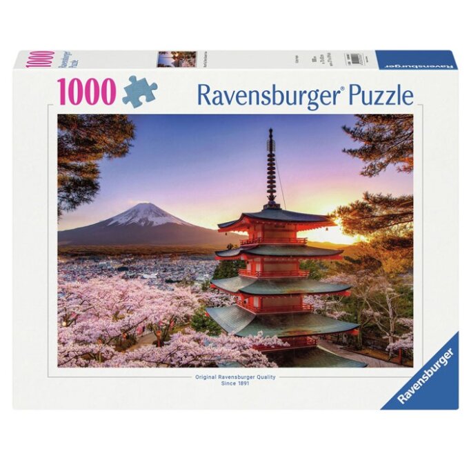 Puzzle 1000 - Hora Fuji pohled na kvetoucí stromy