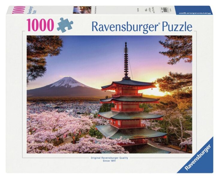 Puzzle 1000 - Hora Fuji pohled na kvetoucí stromy