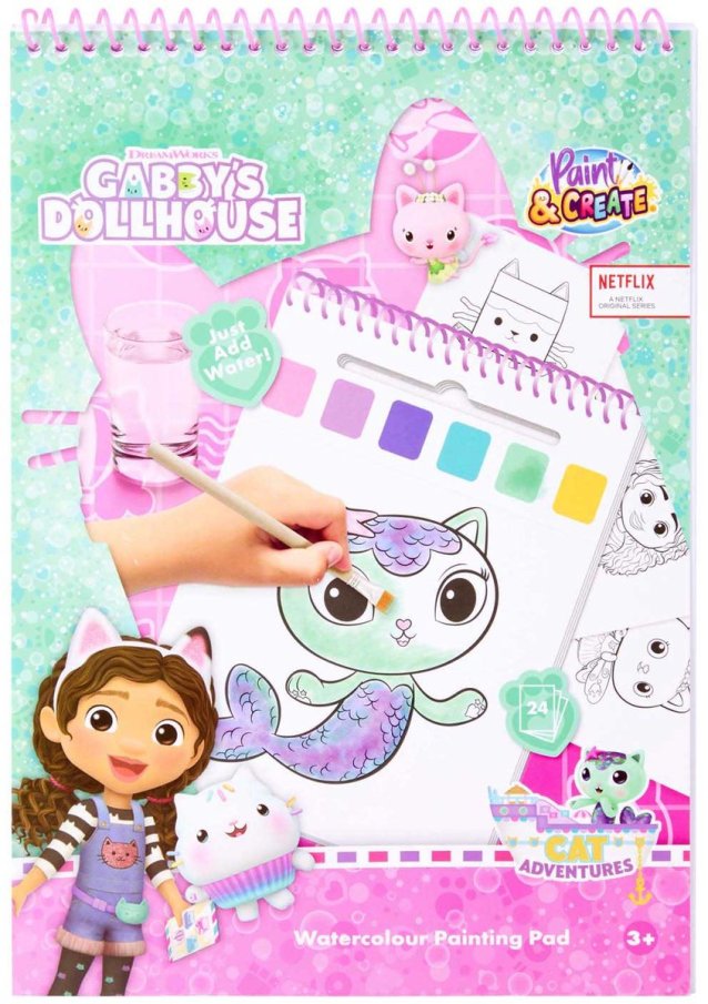 Gabby´s Dollhouse – Omalovánka s akvarelovými barvami- včetně štětce