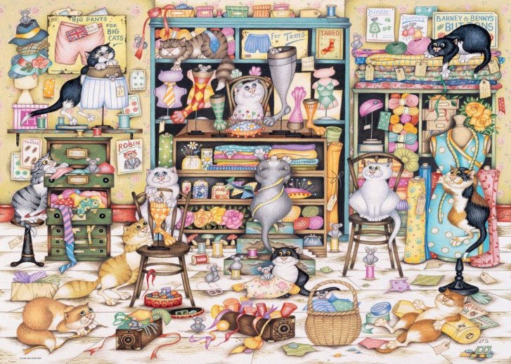 Puzzle 1000 - Kočičí šicí dílna